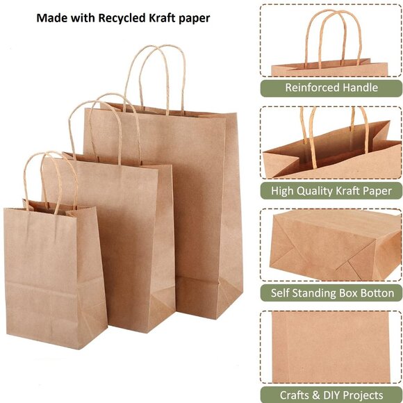 Greenii 100 Kraft Brown Paper With Handles Kraft 16 * 6 * 12 Party Gift Bags - Picture 4 of 7